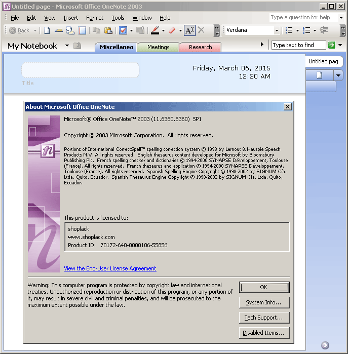 Office OneNote 2003 with Service Pack 1