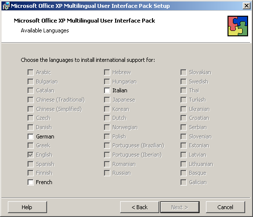 Microsoft Office XP Multilingual User Interface Pack